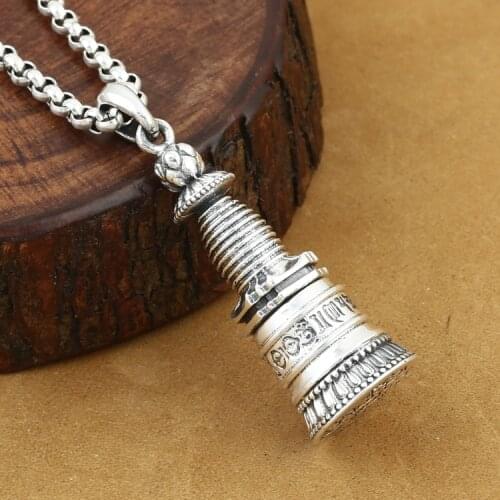 Handmade Tower Ghau 925 Silver Tibetan OM Gau Box Pendant vintage sterling silver Buddhist Prayer Box Pendant