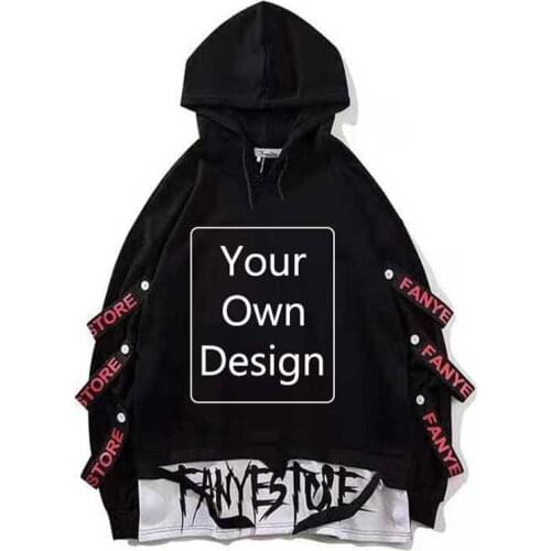 Mens Oversize Ribbon Hoodies DIY YOUR OWN DESIGN Hoodie Hip Hop Pullovers Customized logo Print Streetwear cotton homme clothes