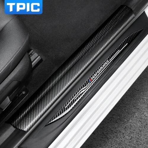 TPIC Car Styling Sticker Carbon Fiber Leather Door Sill Scuff Plate Guards Door Sills Protector For BMW F10 2011-2017