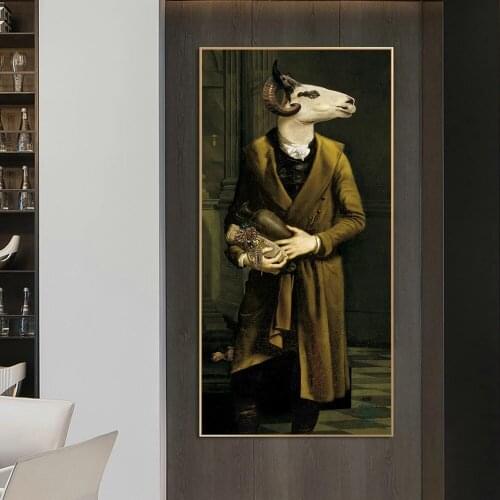 Animal Countess of Goats Vintage Canvas Painting Wall Art Nordic Posters and Prints Wall Pictures for Living Room Decoration