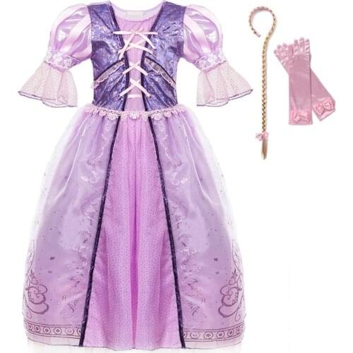 VOGUEON Girls Princess Costume Flare Sleeve Purple Mesh Rapunzel Dress up Clothes Kids Halloween Party Cosplay Fantasy Dresses