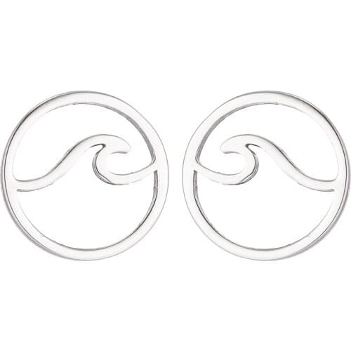 Simple Round Wavy Earrings Wave Stud Earrings Exquisite Female Stainless Steel Jewelry Girls Sea Surf Beach Fashion Accessory