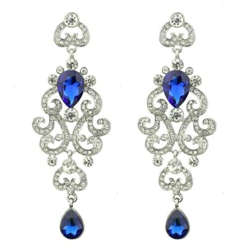 Chran Silver Plated Chandelier Dangle Long Earrings for Women Fashion Teardrop Crystal Wedding Party Earrings