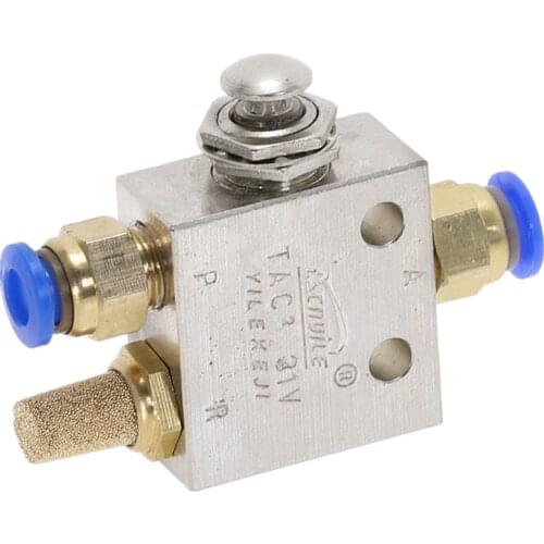 TAC2-31P 1/8" Male thread 2 Position 3 Way Metal Push Button Switch Mechanical Valve Pneumatic Exhaust valve w Fittings