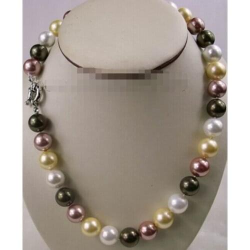 12mm Charming mixed south sea shell pearl necklace 17'' Factory 18inch real Women Fine for lady silver jewelry