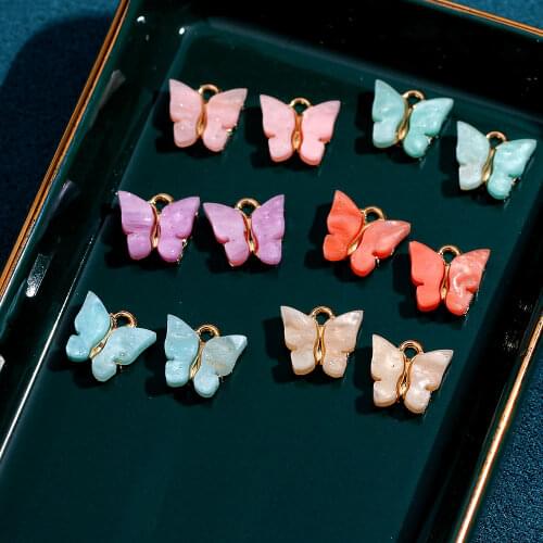 12Pcs 2020 Trendy Mixed Colors Shiny Acrylic Butterfly Charms Pendant For Earrings Necklace Making Jewellery DIY Components Bulk