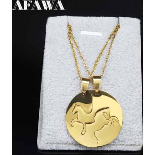 2PCS 2021 Horse Stainless Steel Necklace for Women Gold Color Couple Necklace Jewelry Gift acero inoxidable joyeria mujer N20009