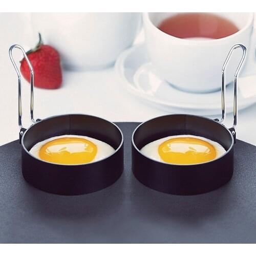 2 PCS Nonstick Stainless Steel Handle Round Egg Rings Shaper Pancakes Molds Ring hamburger cakes salmon tuna patties