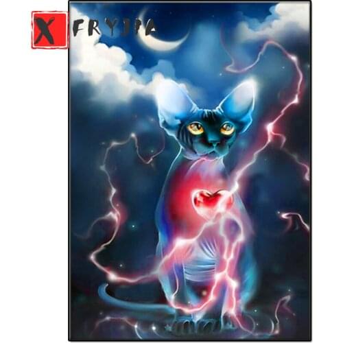 Diamond Mosaic 5d Pictures Lightning Sphynx Pattern Diamond painting Full square Round drill Diamond Embroidery Animal Pet decor