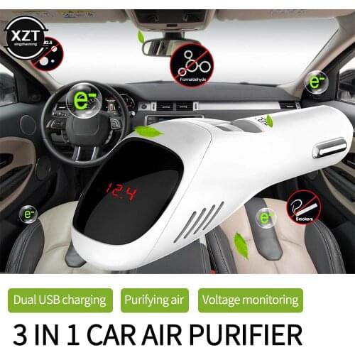 Car Air Purifier 12V 24V Negative Ions Air Cleaner Ionizer Air Freshener Auto Mist Dual USB Fast Car Charger HD Digital Displa