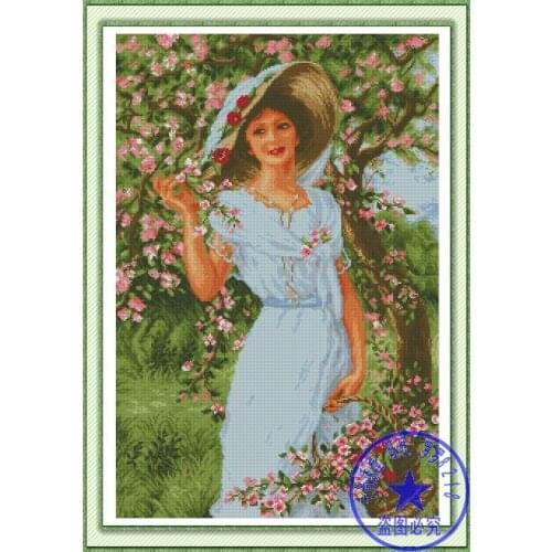 Free delivery Top Quality lovely beautiful counted cross stitch kit girl in flower garden, lady woman