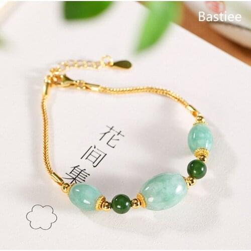 Bastiee 925 Sterling Silver Jewelry Bracelet For Women jewelry Golden Plated Natural Stone Emerald Charms Hmong Luxury Bracelets