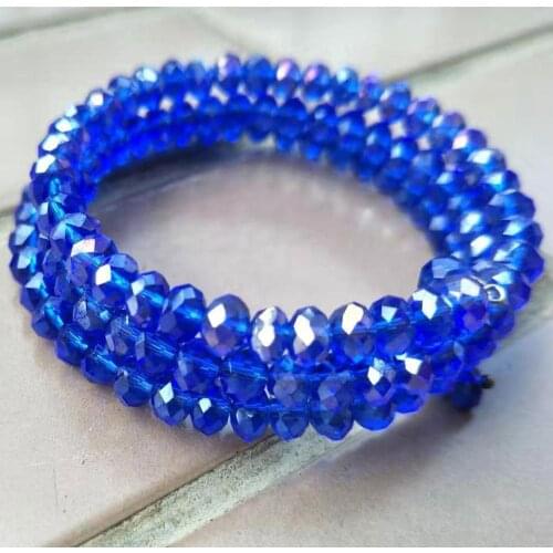Free Shipping Fashion Jewelry Blue Faceted Crystal 3 Circle Beads Stretch Bracelet 7" FG1872A