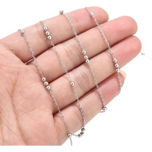 New 2.4mm width Stainless Steel Cable Chains Link Ball Chain Satellite Chains with Beads for Necklace Bracelet DIY Jewelry