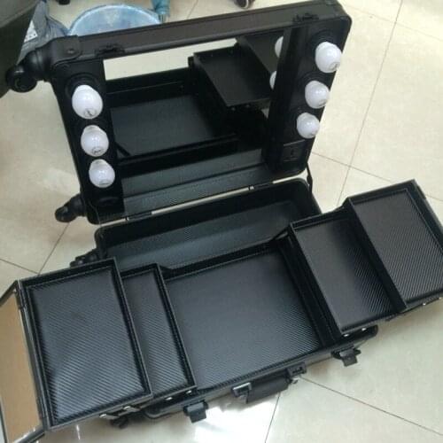 Makeup Case with Lights Professional Rolling Beauty Box Portable with foldable Tray 2016 New