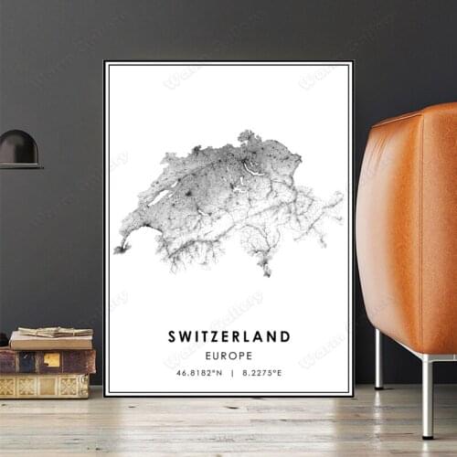 Black and White Europe City Map The Switzerland City Map Poster HD Print Wall Art Canvas Nordic Painting for Home Decor
