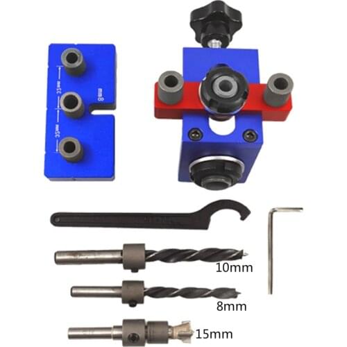 Woodworking Doweling Jig Pocket Hole Drilling Locator Jig Kit w/ 8/10mm Drill Bit Vertical Drill Guide Hole Puncher Locator Tool