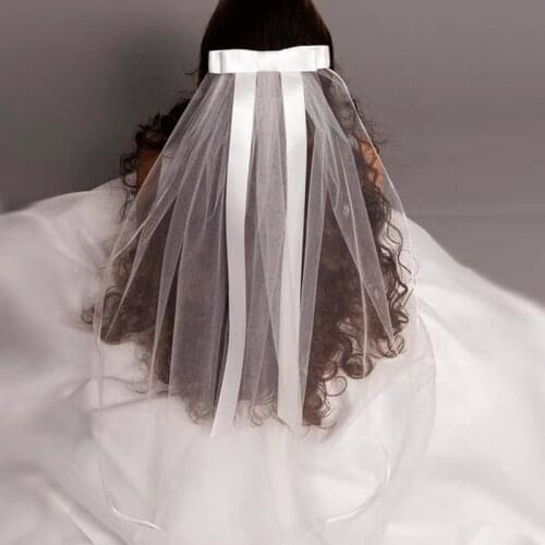 JIN IS YARN 2019 New White Ivory Kids Girls First communion Veils Tulle Bow with comb Appliques Wedding Flower Girl veil