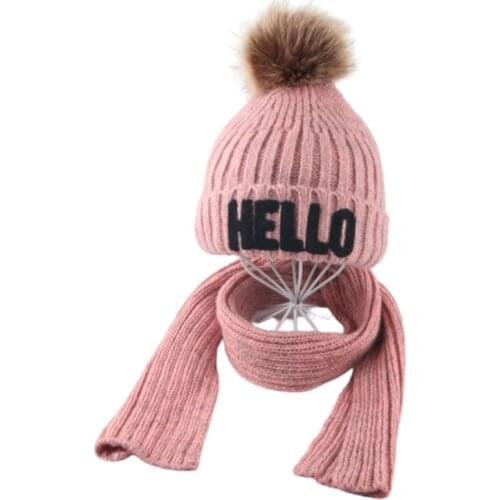 3-10yrs Letters Kids Scarf and Hat Set Fleece Lined Warm Winter Hat Set for Girls Boys Red Yellow Grey Pink Black