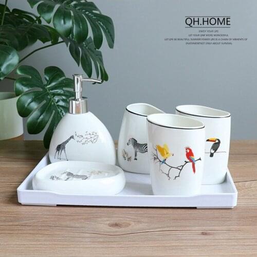 European Animal Ceramic Bathroom Wash Set Bathroom Supplies Ceramic Tray Mouth Cup Toothbrush Cup Melamine Tray
