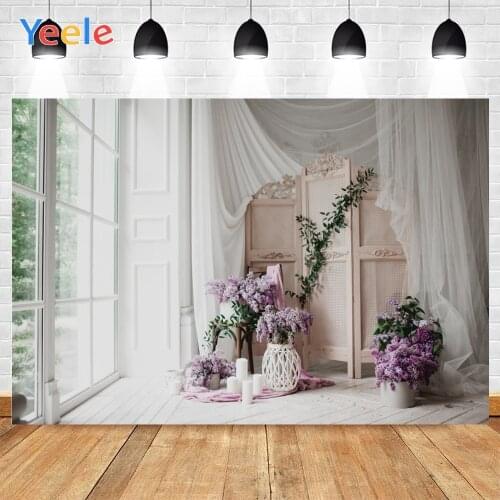 Yeele White Farm Window Purple Flowers Green Leaves Light Background Photophone Photography Backdrops for Decor Customized Size