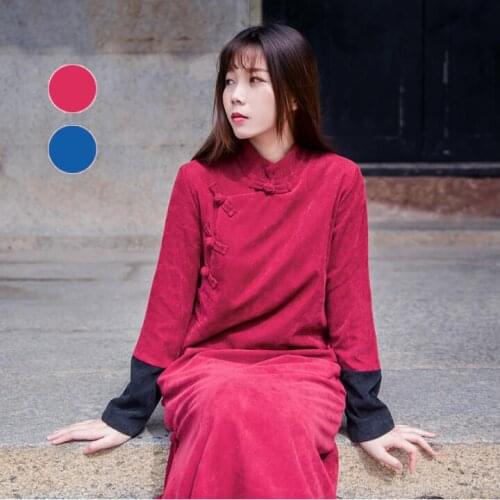 Hot sell jacket Chinese style plate button corduroy tea and Zen literature and artretro womens clothing winter large Tang