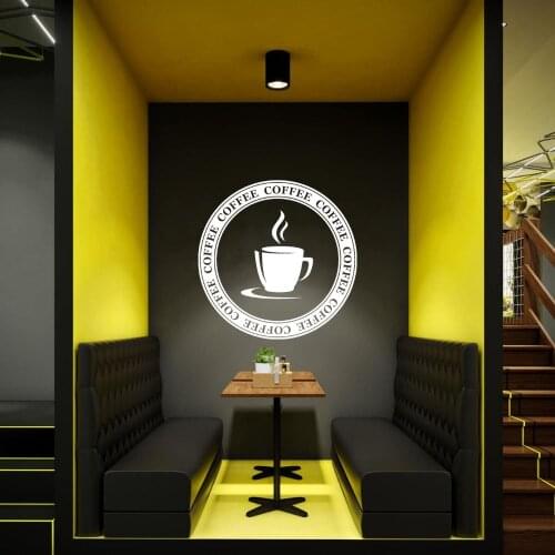Coffee Circular Logo With Coffee Text Cafe Silhouette Wall Sticker Coffee Shop Wall Art Decoration A001449
