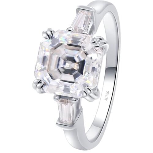 AEAW 2 Carat 7mm Asscher Cut Moissanite Lab Diamond Ring For Women in Sterling Silver