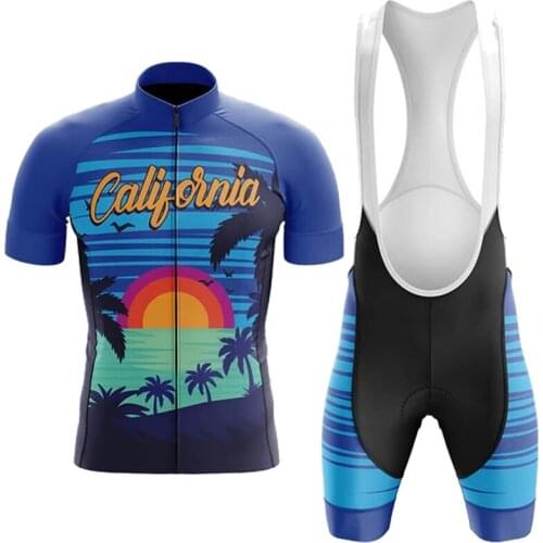 CALIFORNIA Republic V4 Cycling Jersey Set Maillot Ciclismo Hombre Short Sleeve Bike Clothing Bib Shorts Gel Breathable Pad MTB