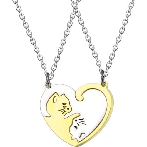 Fashion 2 PCS/set Lovers Necklace Jewelry Yin Yang Tai Chi Cat Pendant Couples Pendants Unisex Best Friends Gift Keychain