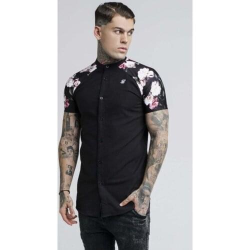 SikSilk Short Sleeve Floral Black Mens Shirt