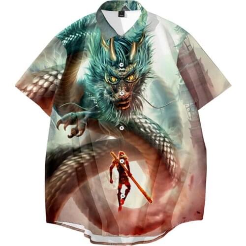 Summer Dragon Print Men Short Sleeve Hawaiian Streetwear Male Turn-Down Collar Beach Shirts Oversize 6XL