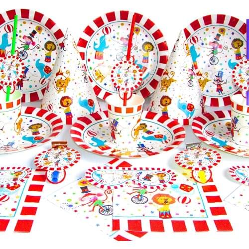 Circus Theme Party Decorations Striped Animals Disposable Tableware Set Plate Cup Masks Kids Birthday Party Supplies Joyful