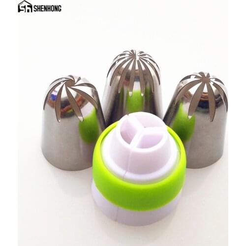 3 PCS Large Cream Icing Piping Tips Nozzle Pastry and 1 Coupler Stainless Steel Russian Set Cakes Decorating Baking tools