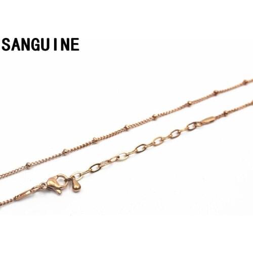 Newest 5pcs/lot Stainless Steel Rose Gold Bead Chains Lobster Clasp Necklace 45+5cm Chains Jewelry For Floating Locket Women