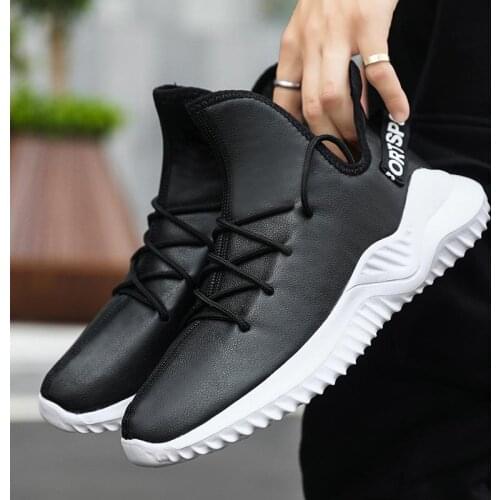 Big Size Autumn PU Leather Men Sneakers Mens Running Shoes Sport Men Running Shoes Mens Sports Black Runners Fitness GMD-0995