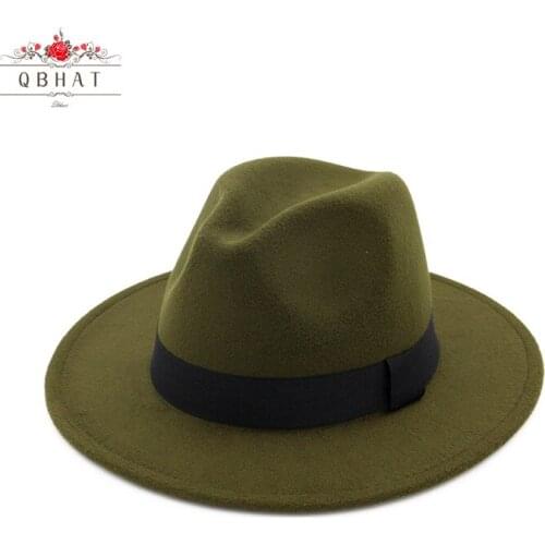 QBHAT Wide Brim Panama Jazz Felt Hat Cap Woolen Men Women Dress Wide Brim Fedora Hat Unisex Church Hat Fascinator Trilby QB23