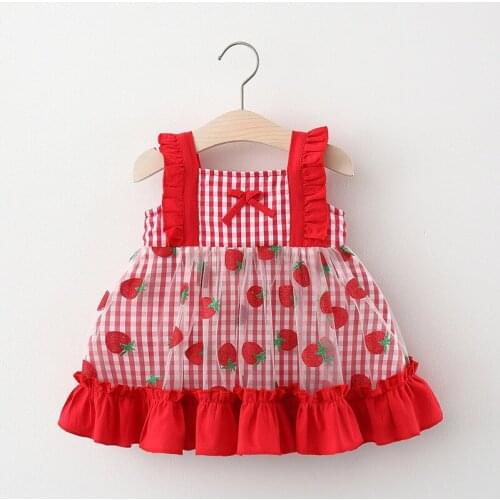Baby Girl Dresses Summer Plaid Red Strawberry Ruffle Cute Mesh Princess Dress for Girls Toddler Kids Child Baby Girl Clothes