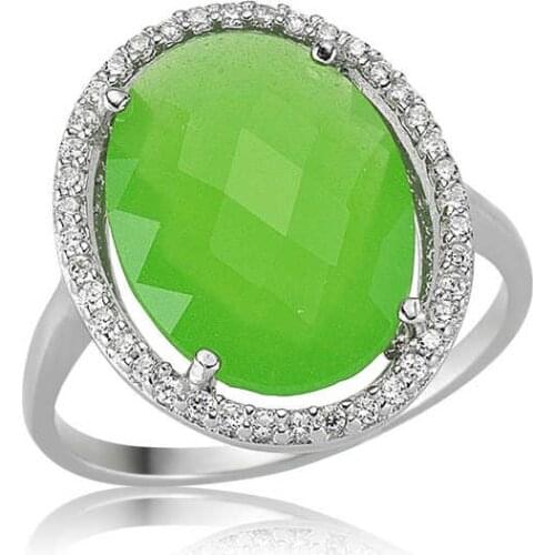 Tevuli 925 Sterling Silver Green Oval Cubic Zirconia Women Ring