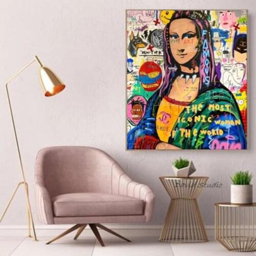 High Quality Hand Painted Creative Graffiti Popular Art Mona Lisa On Canvas For Childrens Bedroom Wall Decoration