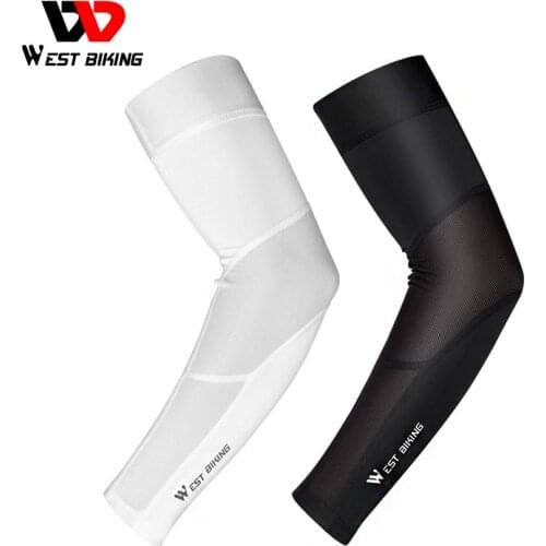 WEST BIKING Cycling Arm Sleeve Cooler Ice Fabric Breathable UV Protection Fishing Running Fitness Elbow Pad Sports Arm Warmers