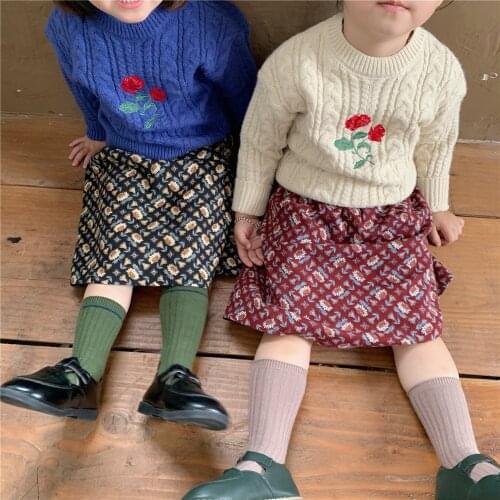 Girls Embroidered Skirts 2021 Autumn New Korean Baby Girl Leisure Ruffle Skirt Childrens Clothing Kids Print A-line Skirt 2-8Y