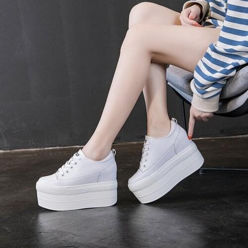 Women Fashion White Sneakers 2021 spring Platform Chunky Casual Shoes Brand Old Dad Shoes Woman Black Vulcanized Shoes White12cm