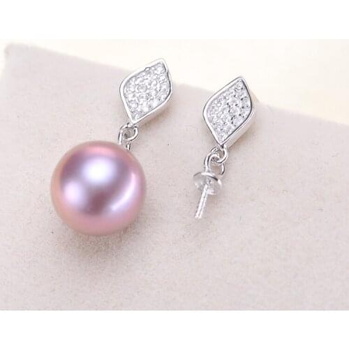 925 Sterling Silver Pearl Earrings Setting Mountings Charm Lovely Earrings Finding Jewelry Parts Fittings Womens Accessories