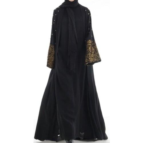 Beaded Cardigan Abaya Turkish Islamic Clothing for Women Jalabiya Gamis Muslim Wanita Habille Femme Musulman Clothes Hijab KJ