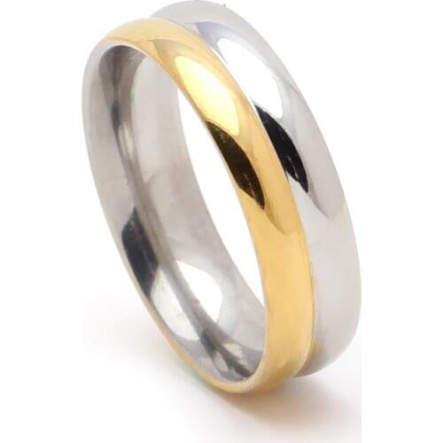 2 color gold-color Fashion Brand 6mm Width Finger Rings For Woman round circle wedding bands Jewelry 316L stainless steel Rings
