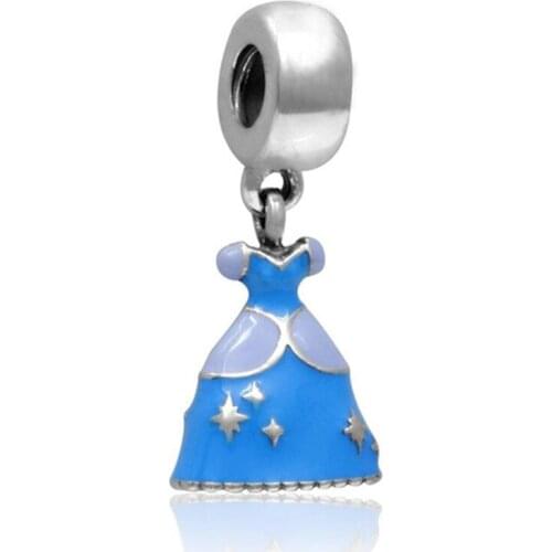 1Pcs New Cute Blue Skirt Pendant DIY Beads Suitable for Original Pandora Charm Bracelet Ladies Jewelry Making Gifts