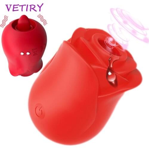 2 in 1, Tongue Vibrator Sucker Vibrators, Rose Like, Nipple Massager Oral Sex Licking Clitoris Stimulator Sex Toys for Women