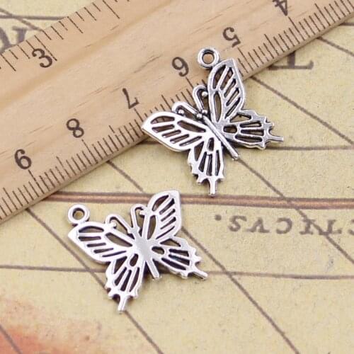 25pcs Charms Hollow Butterfly 20x19mm Tibetan Pendants Antique Jewelry Making DIY Handmade Craft For Necklace
