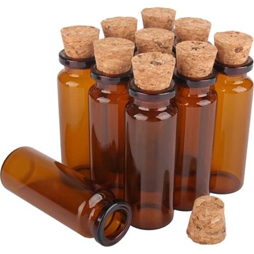 50pcs 15ml 22x62x12.5mm Amber Glass Bottles Glass Jars Vials Glass Terrarium with Cork Stopper Potion Bottles